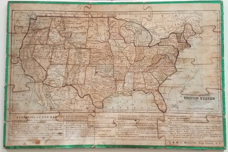 Item #3671 United States. [Title on Box:] The Silent Teacher! Wiggin's Sectional Geography of the United States and World. Dissected Puzzle Map.