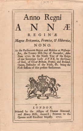 Item #3685 Anno Regni Annae Reginae... [caption title:] An Act for the Preservation of White and...