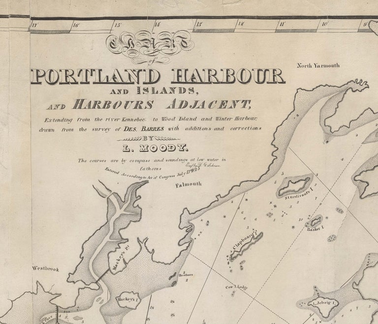 Item #3732 Chart of Portland Harbour and Islands, and Harbours Adjacent, Extending from the River Kennebec to Wood Island and Winter Harbour, Drawn from the Survey of Des Barres with Additions and Corrections by L. Moody. Maine Casco Bay, Lemuel Moody.