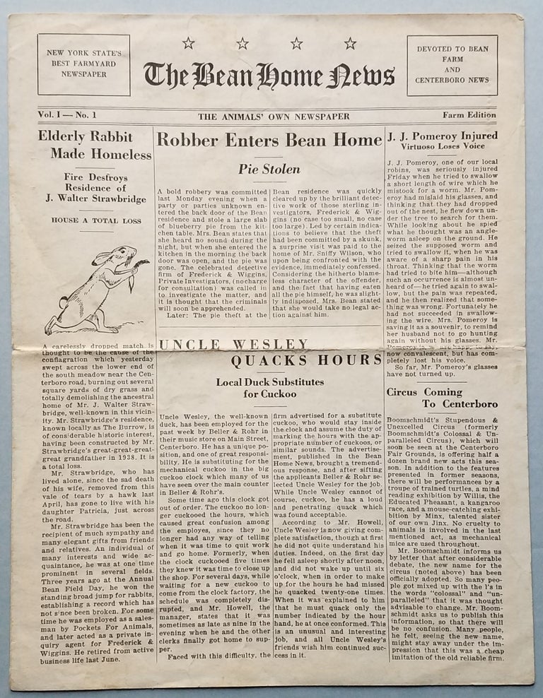 Item #3751 The Bean Home News. Vol. 1 – No. 1. Farm Edition. Freddy the Pig., Newspaper: Promotional., Walter R. Brooks.