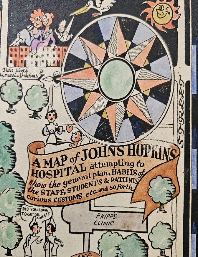 Item #3801 A Map of Johns Hopkins Hospital. Pictorial Map., Yardley, Johns Hopkins Hospital.