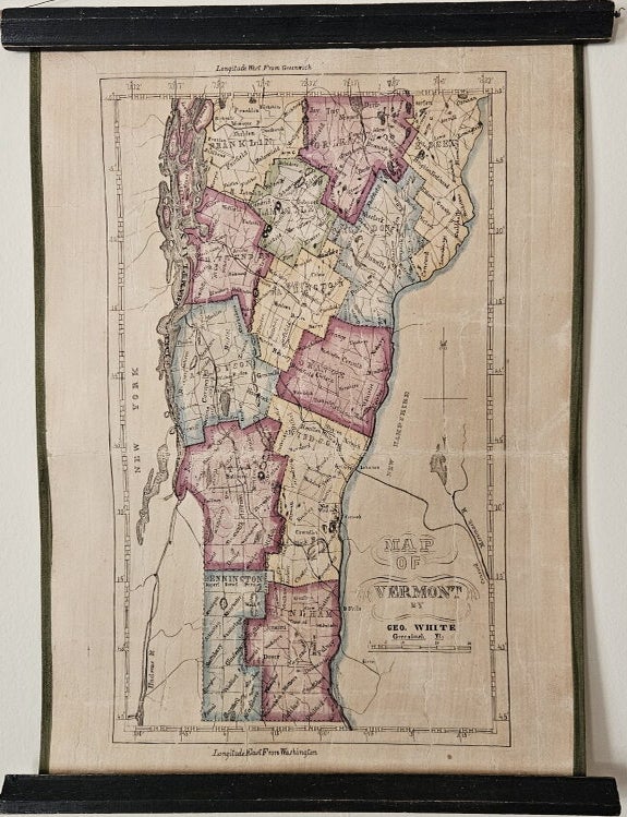 Item #3802 Map of Vermont, by Geo. White, Greenbush Vt. Vermont., George White.